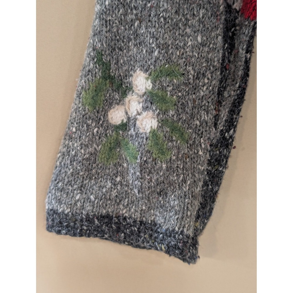 NORTHERN ISLES XL Holiday Cardigan Poinsettia Holly Knit Sweater Patchwork - Picture 5 of 6